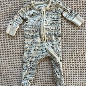 Colored Organics NB footie with traditional woven inspired pattern